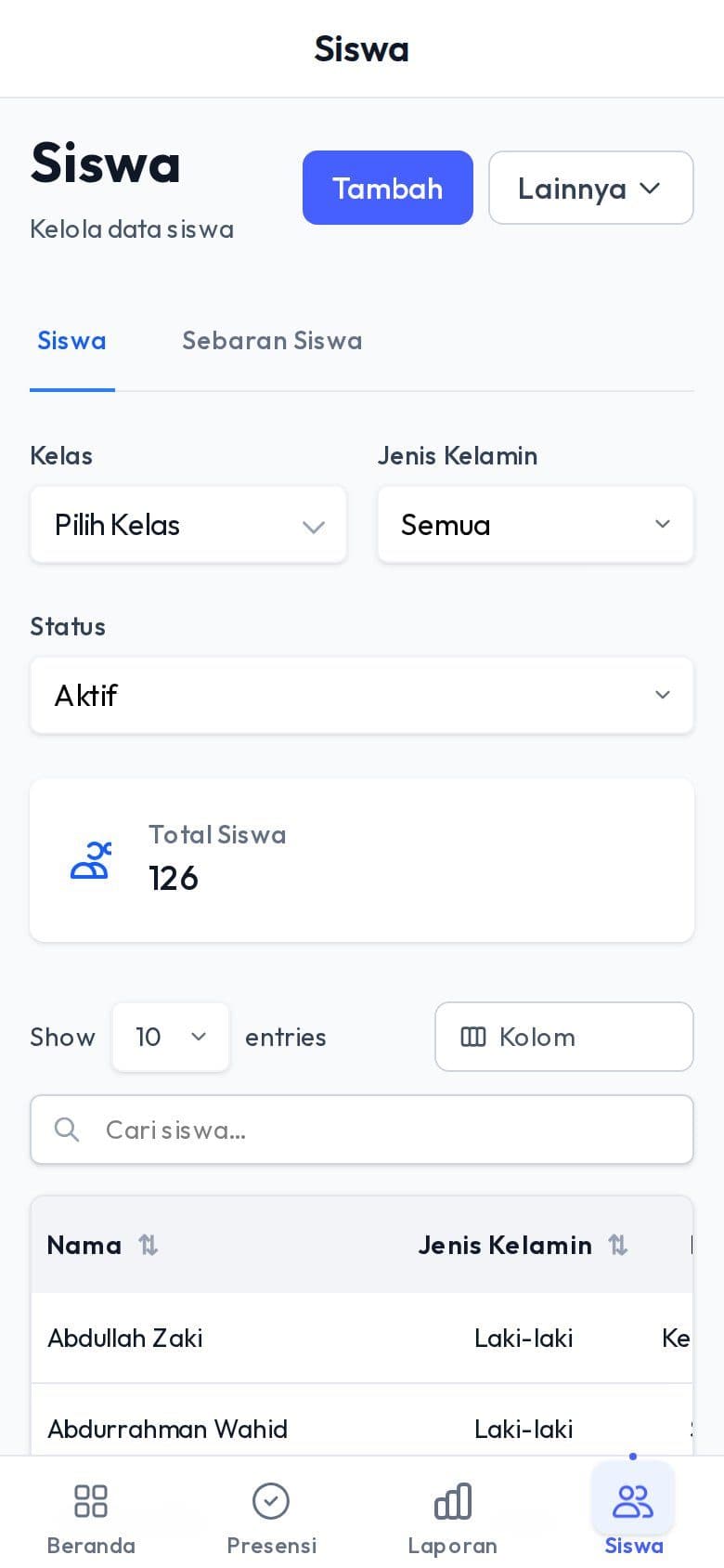 Daftar siswa per kelas